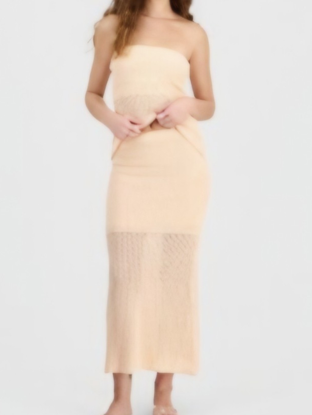 Strapless Peach Knit Maxi Dress Nwt